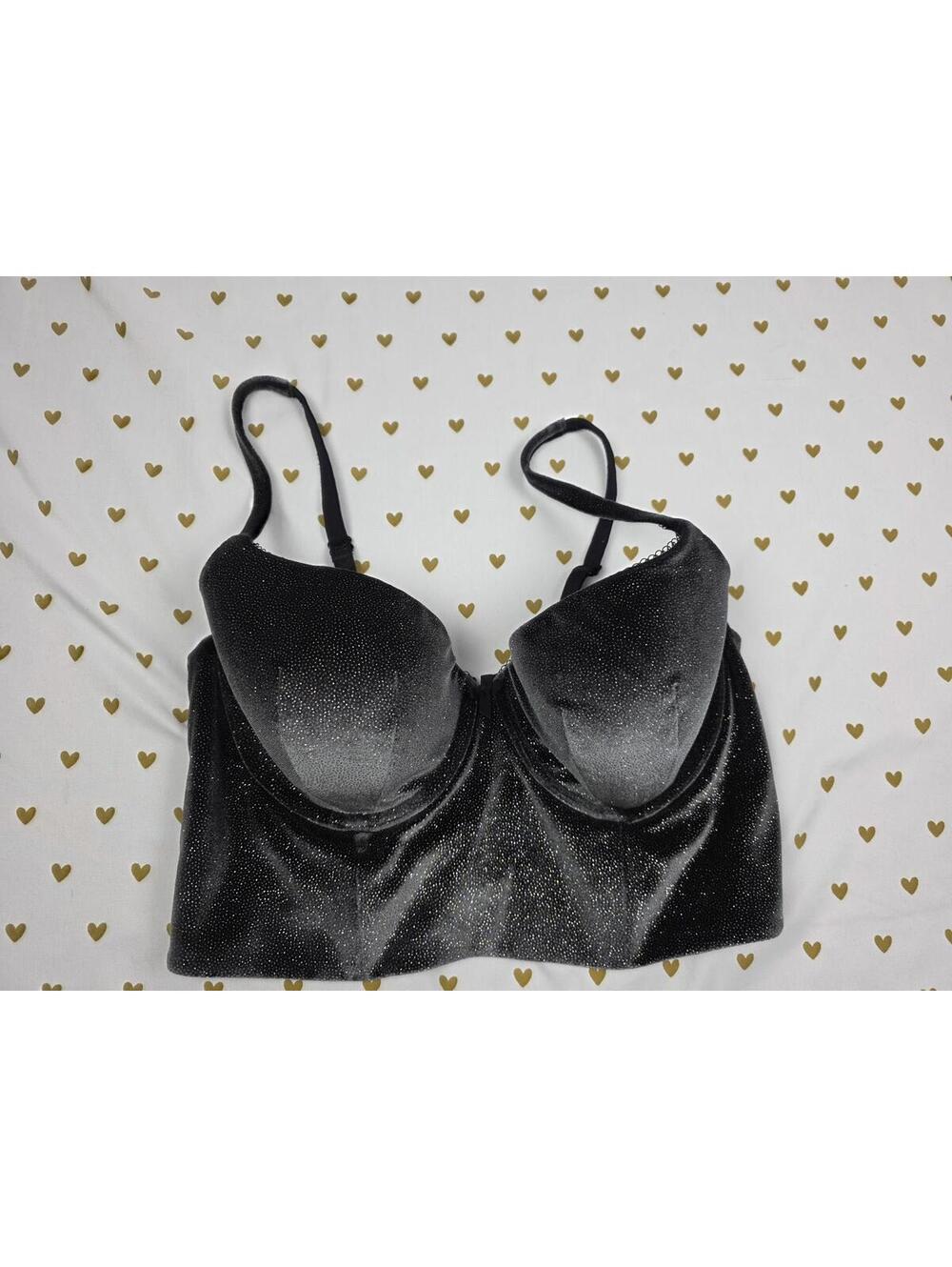 Victorias Secret Black SHIMMER BLING 36D Dream Angels Push Up Bustier Bra DEMI